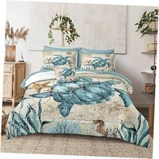 6 Pieces Blue Green Comforter Set Size Ocean Life Bed in a Bag Twin Blue-02