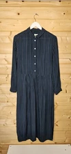 Toast Dress UK 12 Midi Crepe Blue Striped Collared Buttons Vertical Stripe