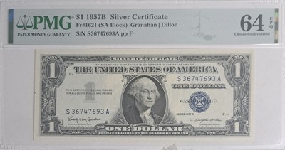 1957 B SILVER CERTIFICATE NOTE UNCIRCULATED PMG 64 EQP