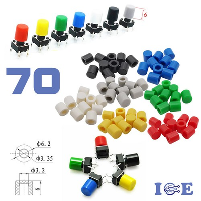 #ad #ad 70pcs Tactile Push Button Switch Cap 6x6mm Self locking Round Key Cap Multicolor $6.98