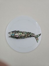 Vintage  Mother of Pearl Abalone Fish Bottle Opener 8" Long Articulated