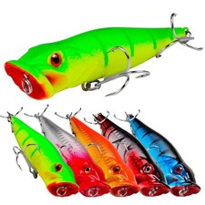 Confezione 5 Esche da Pesca Galleggianti Topwater Popper Kit per Trota Acqua Dolce Acqua Salata