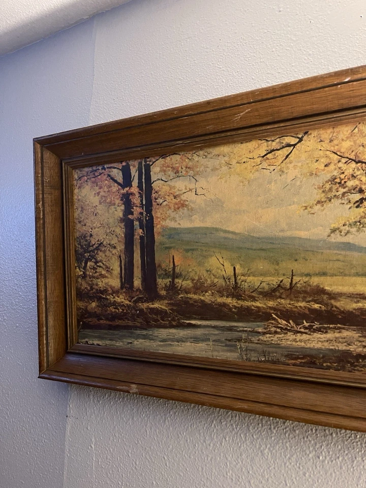 Vintage Robert Wood October Gold 1950’s picture painting wood frame Signed Art - Image 2 of 4