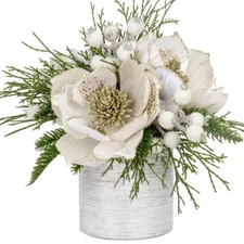12 inch White Christmas Table Centerpiece 5" Glitter Magnolia Flower and Whit...