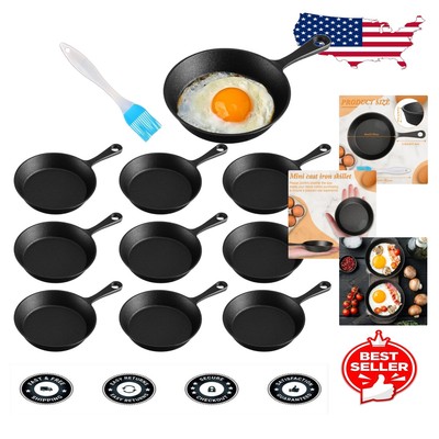 Compact 10-Piece Cast Iron Skillet Set - 4-Inch Mini Nonstick Frying Accessories