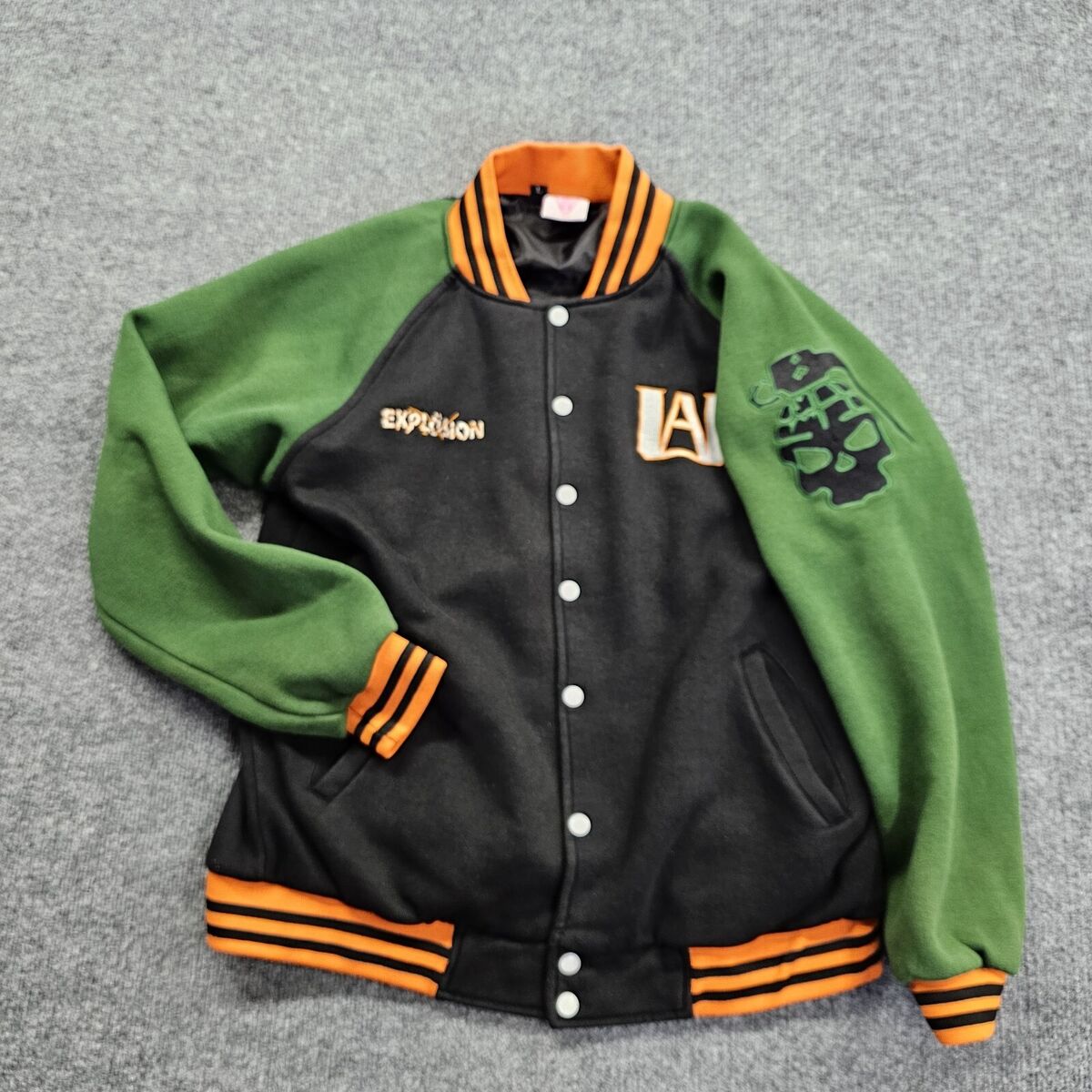 The Kigu Stop Skull Bomber Jacket Adult Large Green Sleeve The Kigu Stop Skull Bomber Jacket Adult Large Green Sleeve