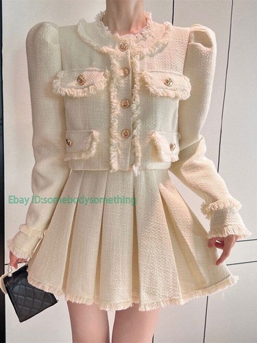 Small Two Piece Set Women Short Jacket Coat + Pleated Skirt Suits 2 Piece Set - Picture 20 of 26