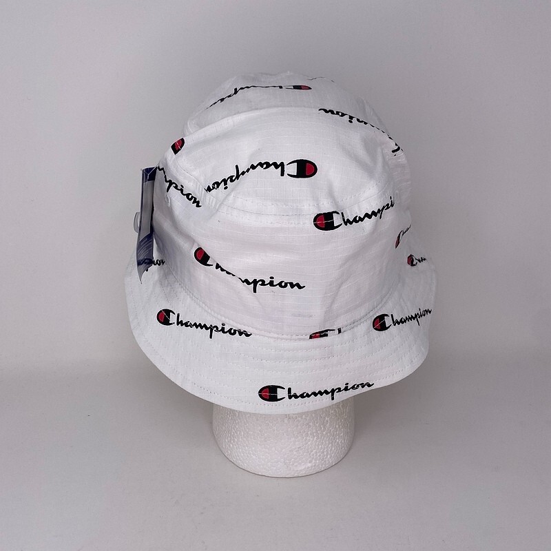 NWT Champion Logo Script Bucket Hat L/XL White All Over