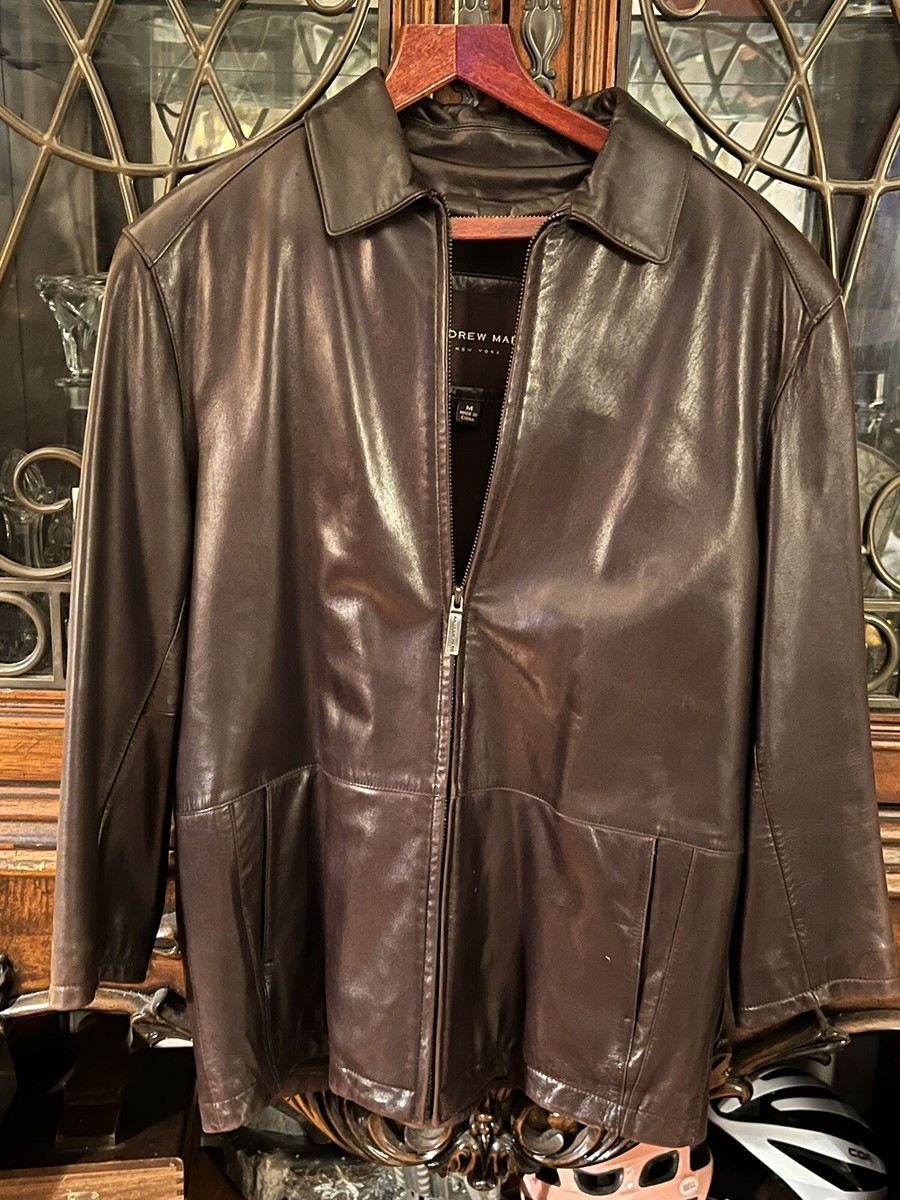 Marc New York Andrew Marc Mens Brown Leather Jacket Full Zip Marc New York Andrew Marc Mens Brown Leather Jacket Full Zip