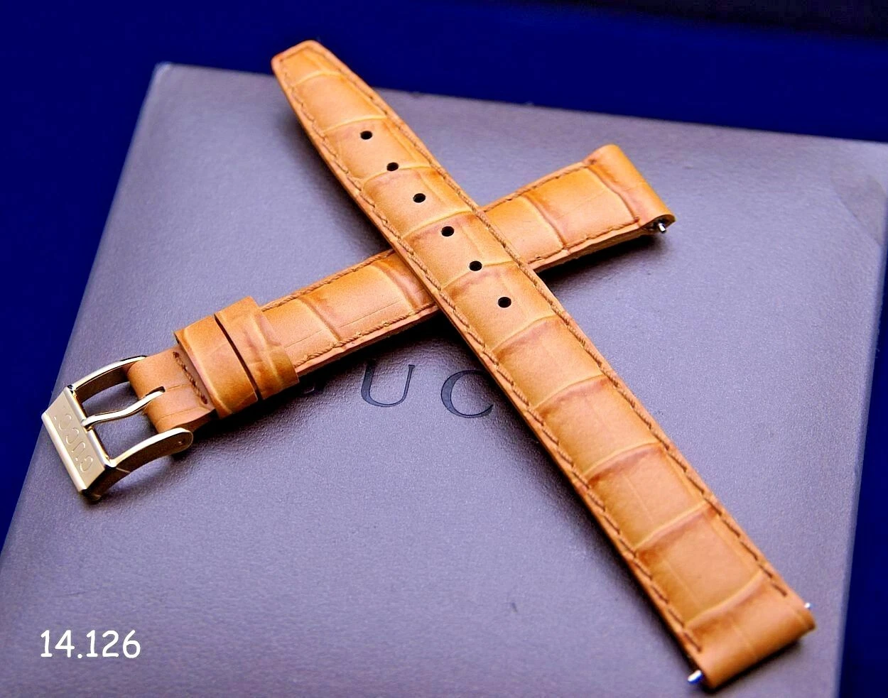 New Gucci 14MM Dark Orange Croco Style Leather Band (14.126)