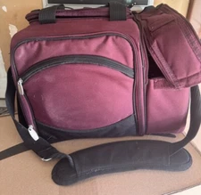 Picnic Time Picnic Bag Tote Service For 2 Burgundy Insulated Cooler Padded Wine