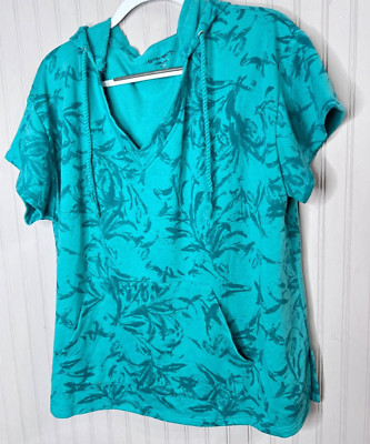 LiIVI Womens HOODIE 18 20 Teal Blue Floral Pocket Cotton Quality Designer NEW