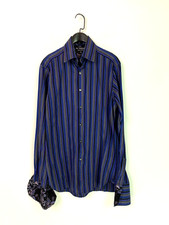Marks Spencer Blue Black Stripe Long Cuffed Sleeve Shirt Pure Cotton Size 39-40