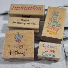 Rubber Stamps Quotes Happy Birthday Invitation Lot of 5 Scrapbooking Crafts