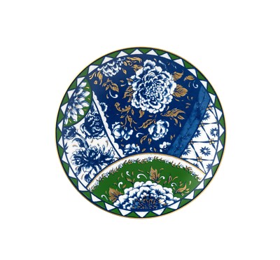 ROYAL CROWN DERBY VICTORIA'S GARDEN BLAU & GRÜN 16 CM TELLER - NEU - 1. QUALITÄT
