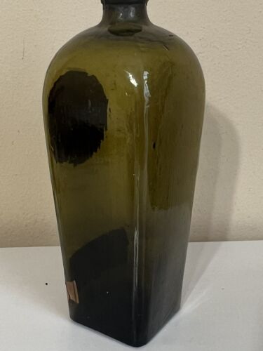 Antiguo estuche de ginebra holandés holandés tipo botella verde 11” etiqueta de corcho en relieve siglo 1800 - Imagen 15 de 22