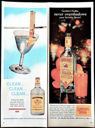 Vodka Gin ad vintage 1959 original Gordon's Fleischmann's 2 advertisement