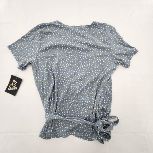 Art Glass Girls Size XL 14/16 Wrap Short Sleeve Top Blue Heathered Shirt - Picture 3 of 4