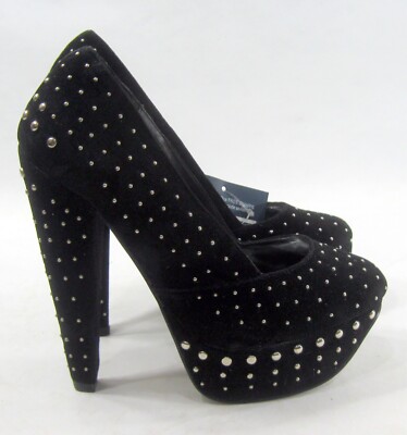 BLACK/silver stud Heel Shoes Women Size