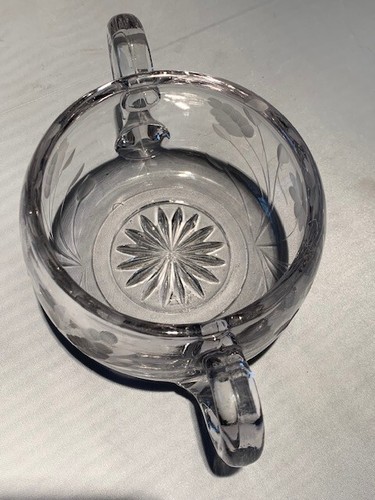 Vintage Clear Floral Etched Glass Condiment - Sugar Bowl, No Lid - Picture 3 of 6