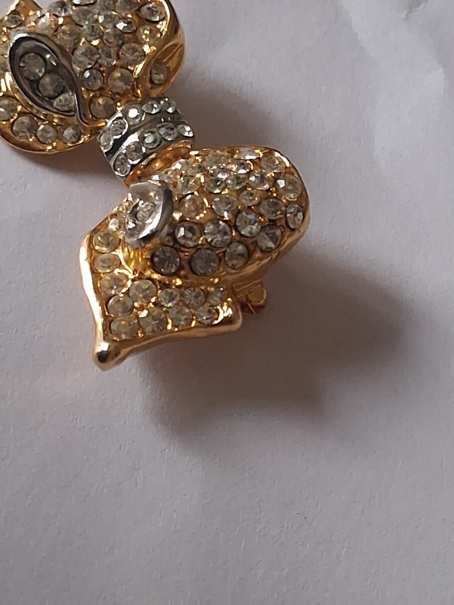 Broche Nœud En Alliage Doré Avec Strass - Marque L M J - Occasion Bon état