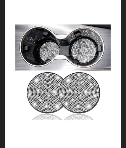 Made with Swarovski White Diamond CRYSTAL License Plate Frame Caps Coasters Ring - Picture 3 of 15