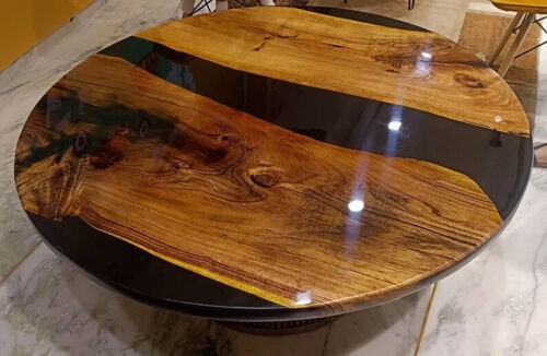 42" Resina Epoxy Comedor Table Top / Resina de Epóxido Madera Redonda Cocina - Imagen 1 de 4