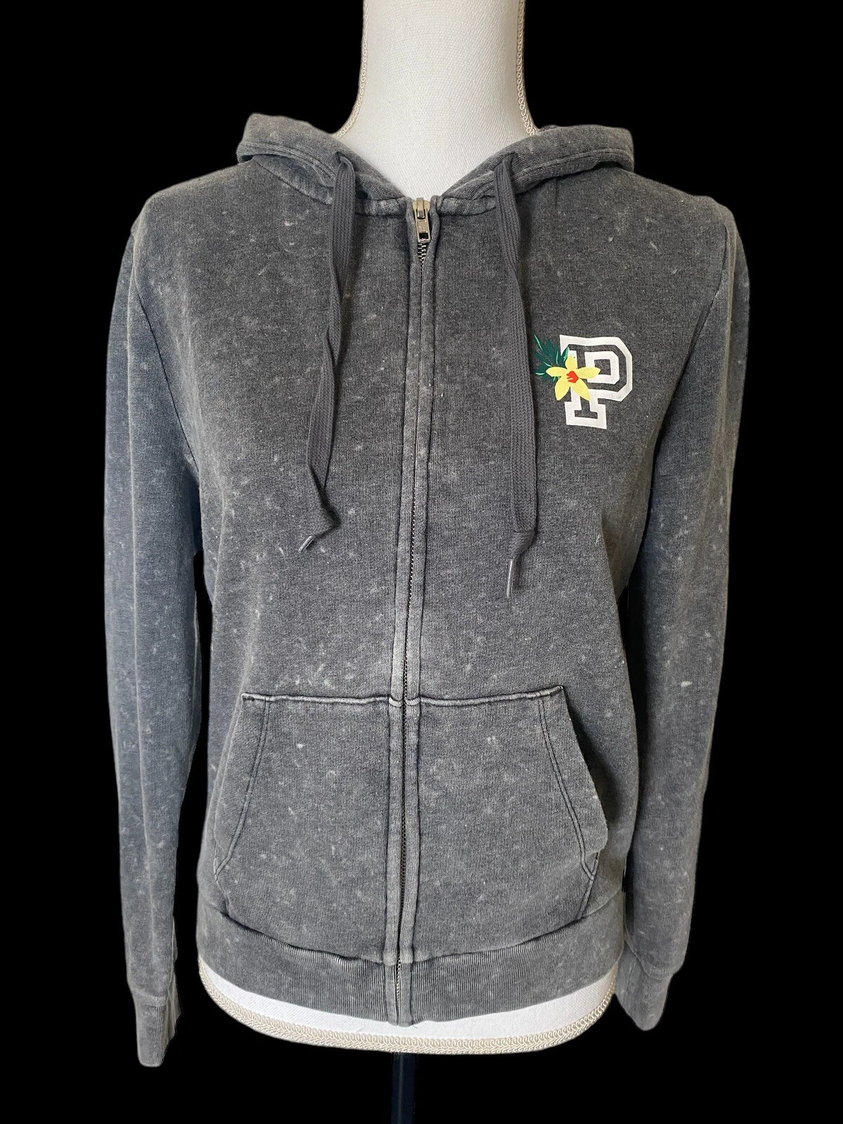 UNDERCOVER Felpa con cappuccio Victoria's Secret cerniera intera ""ROSA"" grafica e fiori grigio taglia S P