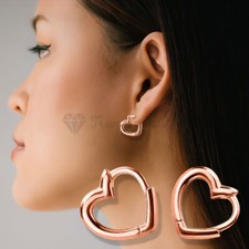 High-Quality Heart-Shaped Drop Huggie Hoop Earrings 925 Sterling Silver UK 13MM