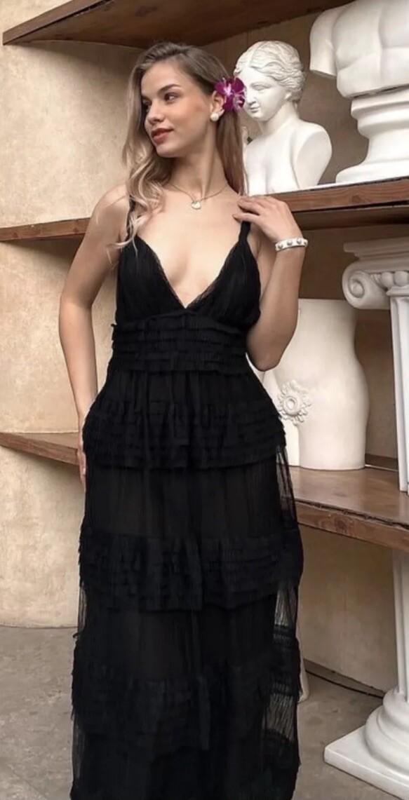 ZARA NEW WOMAN RUFFLED TULLE DRESS ZW COLLECTION BLACK S,M.L REF