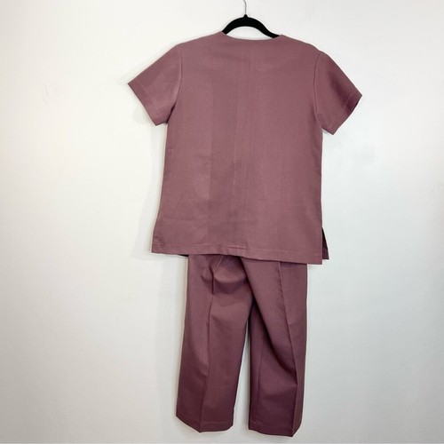 Vintage 60s 70s mauve polyester short sleeve straight leg pant suit set - Picture 3 of 15