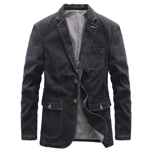 Blazer informal para hombre Traje Chaqueta Algodón envejecido Prendas exteriores Mangas largas Abrigo ajustado - Imagen 12 de 26