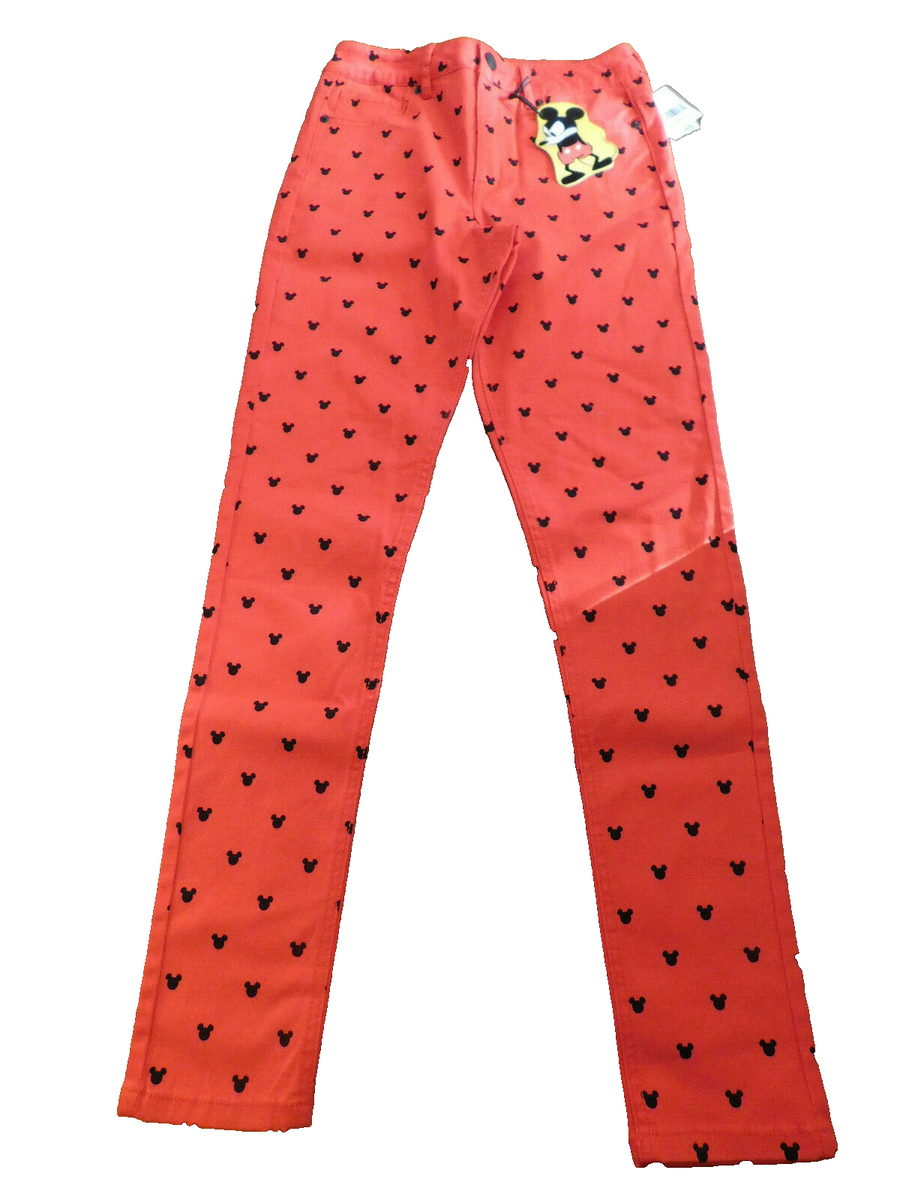 Forever 21 x Disney Mickey Mouse Black Print On Red Skinny Jeans