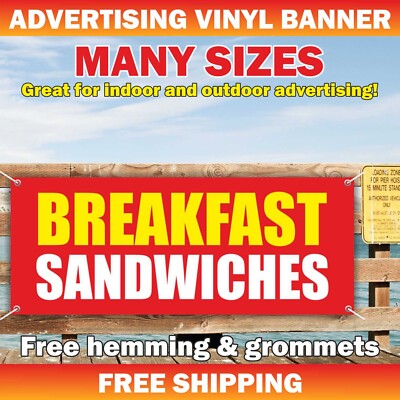 BREAKFAST SANDWICHES Advertising Banner Vinyl Mesh Sign Restaurant Dinner Lunch