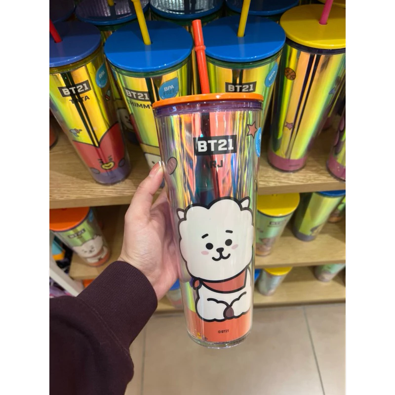 BT21 Miniso 800ml Hologram Straw Tumbler Line Friends Cool Drink Cup