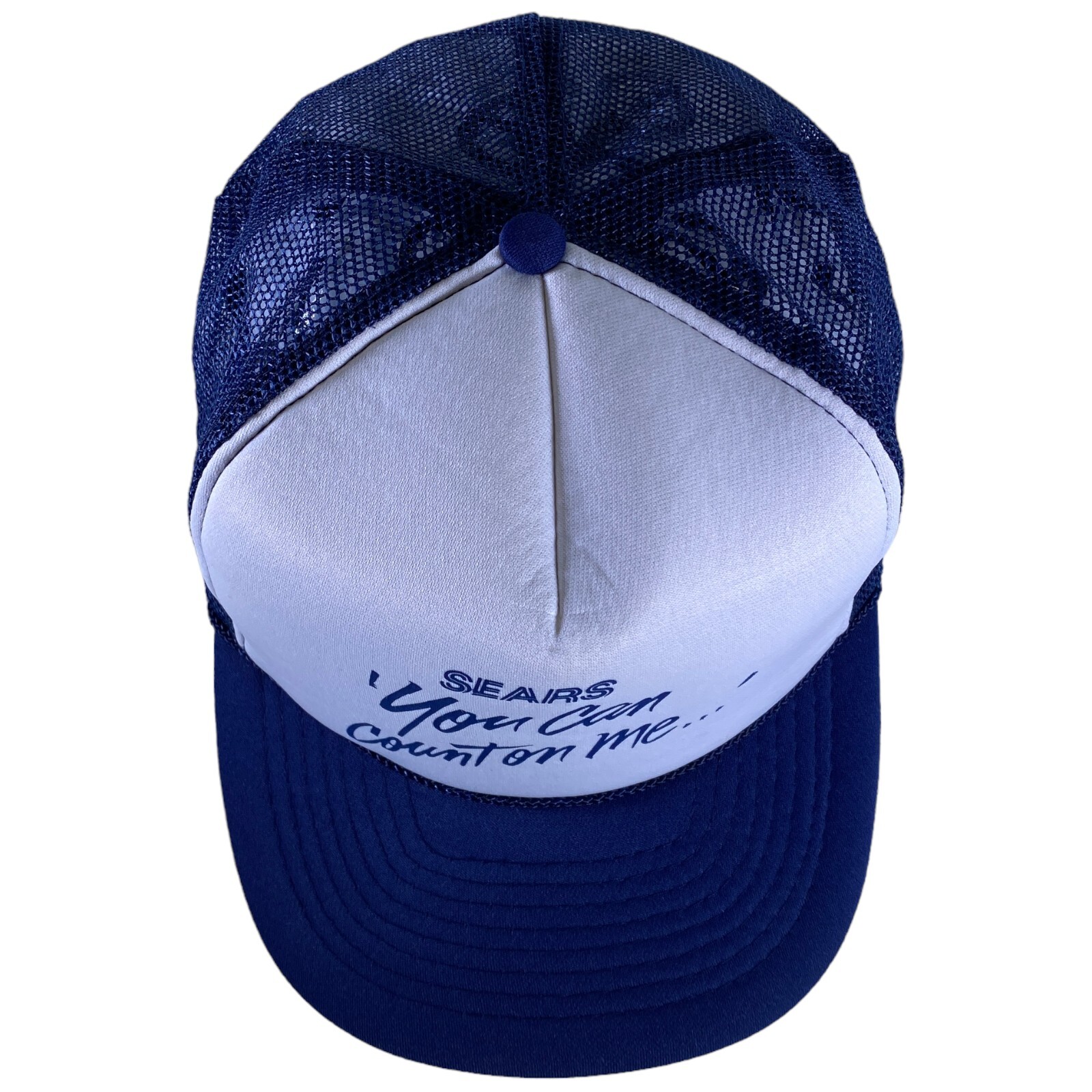 Sears You Can Count On Me Vintage Trucker Snapback Mesh Hat Blue White Cap NOS