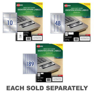Avery Heavy Duty Laser Label Oil Dirt Water Resistant Tear Proof Silver 20pk