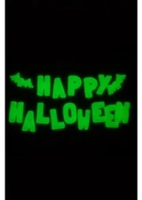 GLOW IN THE DARK Happy Halloween BATS Gel Clings Window Decorations Spooky G.I.D