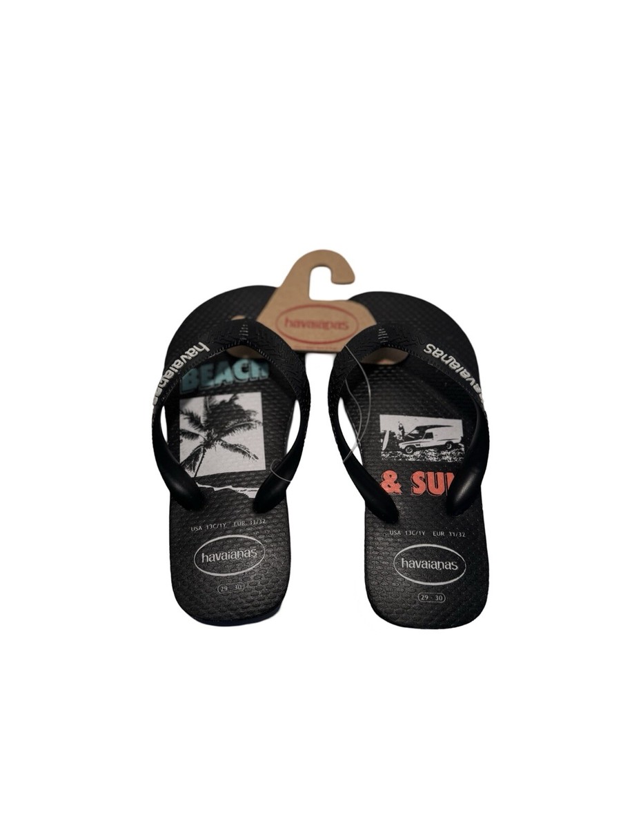 New Havaianas Black Beach & Sun Flip Flops Boys 13C/1Y BR 29 