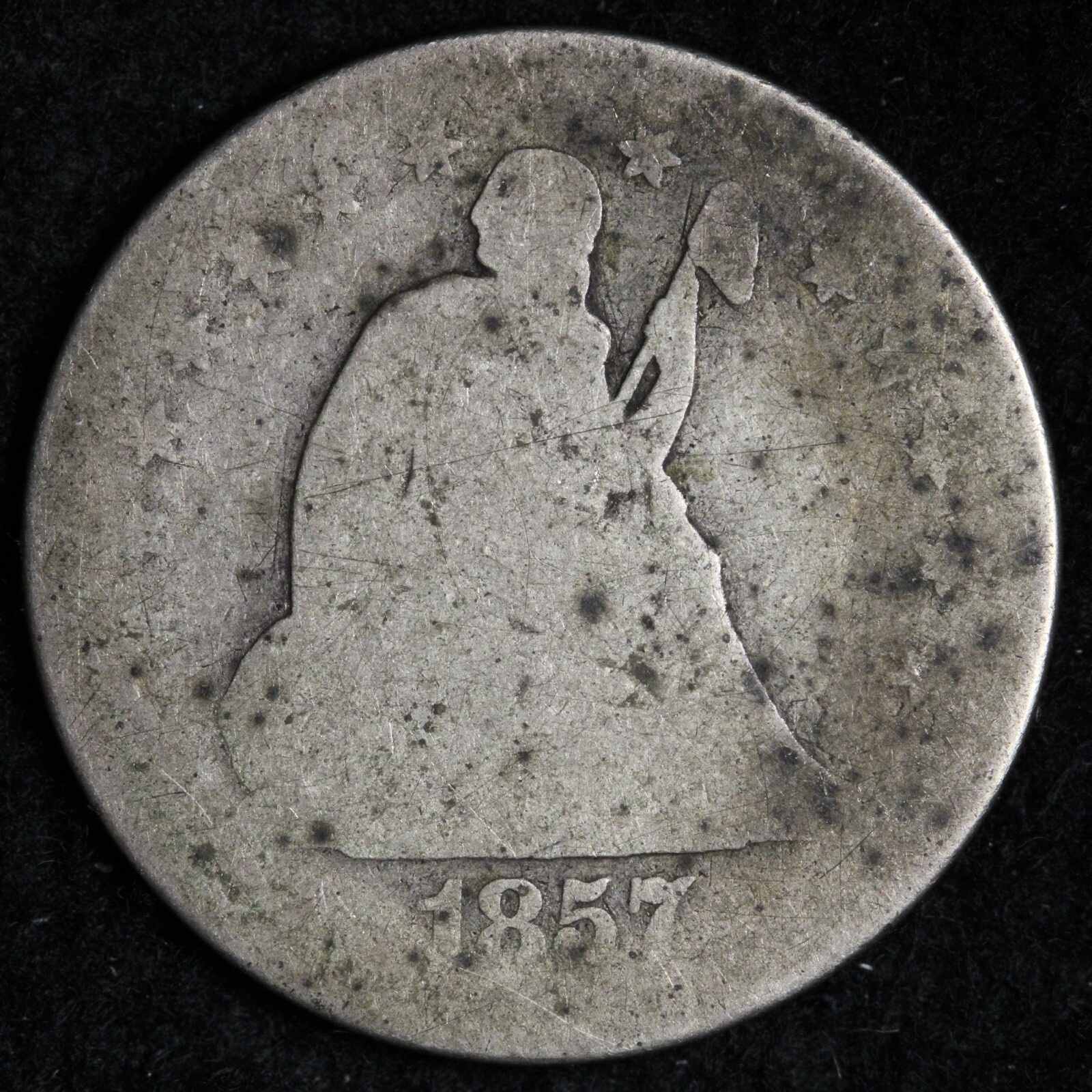 1857 Seated Liberty Silver Quarter E228 GJP
