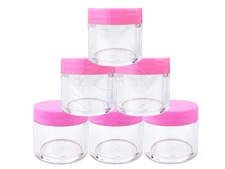6 Pieces 30 Gram/30ml Plastic Clear Sample Jar Containers with Pink Flat Lids
