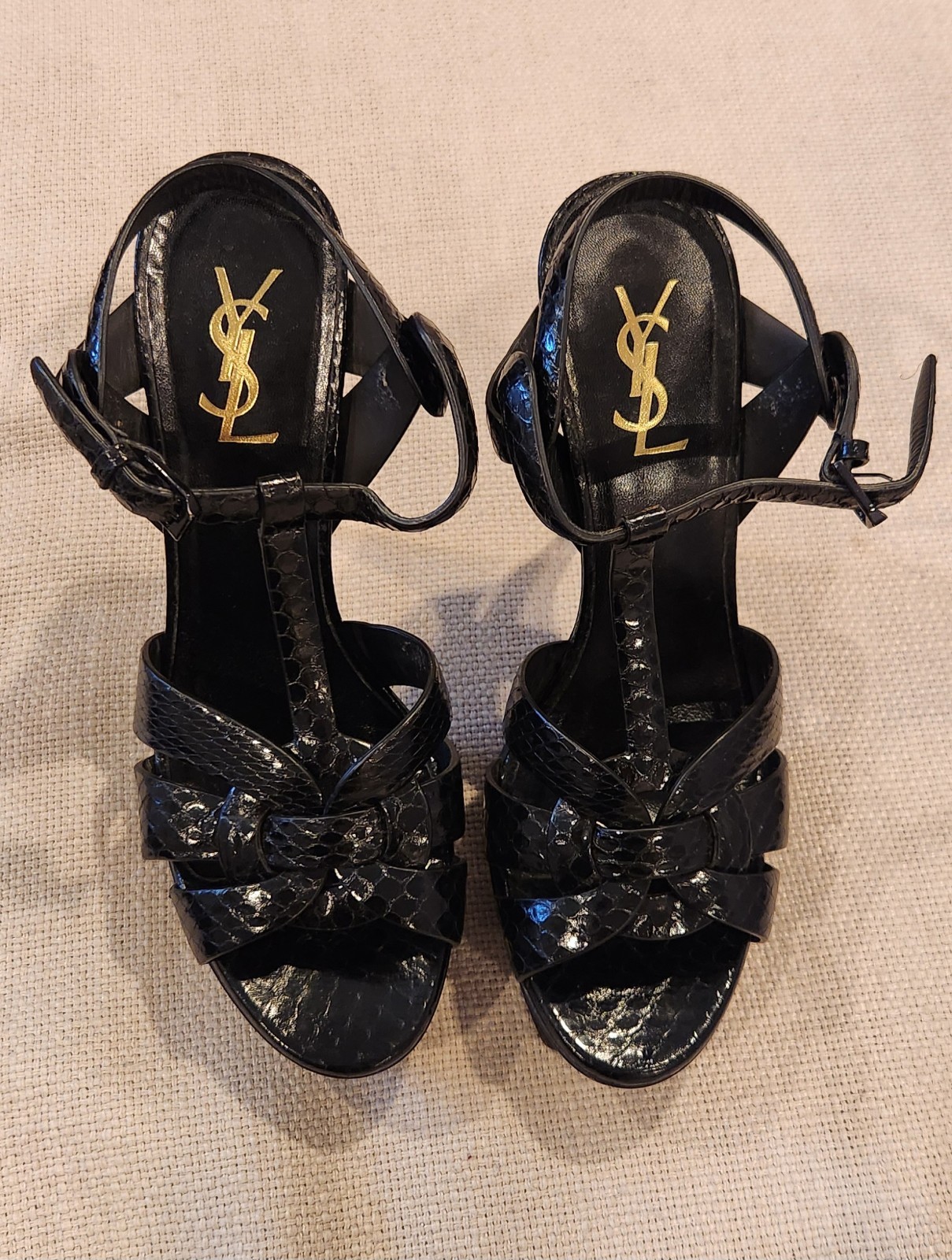 Saint Laurent Silver Leather Tribute Platform Sandals Size 40