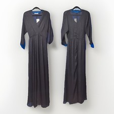 MNG Mango Navy Metallic Sheer Maxi Dress with Slip 1/2 Sleeve Size 8 BNWT