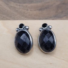 Vintage Barse Texas 925 Sterling And Faceted Cabochon Onyx Clip On Earrings