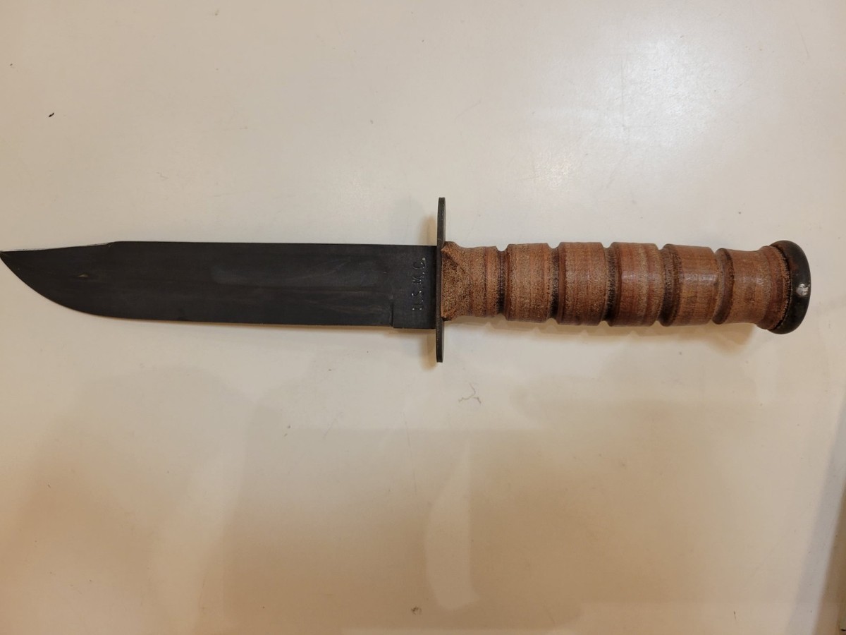 CAMILLUS USMC Knife Leather Handle NY USA Kabar Leather Sheath 12