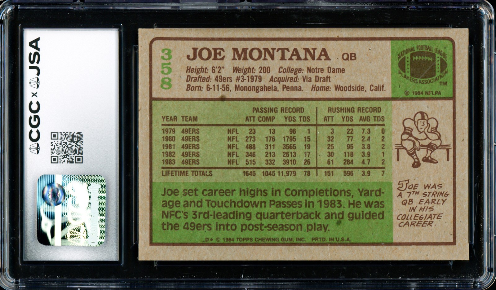 Joe Montana Signed 1984 Topps Card #358 49ers CGC x JSA 8 Auto 10 CGC x JSA view 2