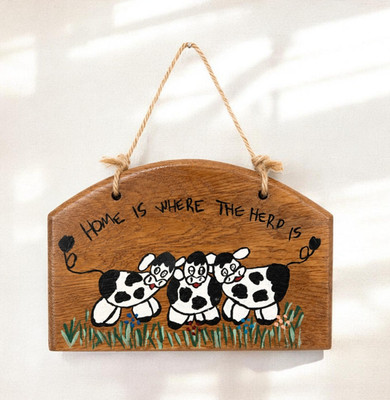 Rustic Cow Wall Hanging Sign Home Is Where The Herd Is Farmhouse Wood
