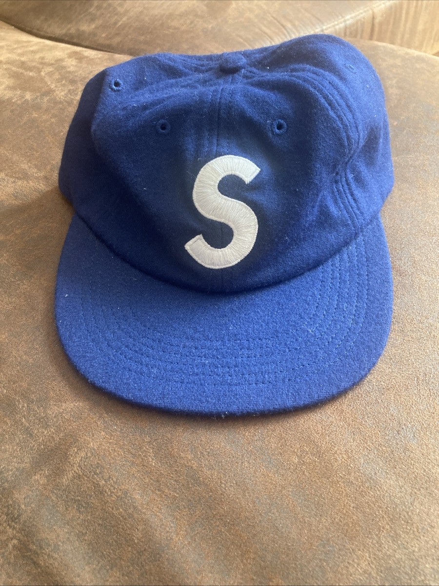SUPREME 刺繍 Sロゴ ネイビーキャップ ウール Supreme S Logo Navy Blue 6 Panel Wool Strapback Cap Hat Leather