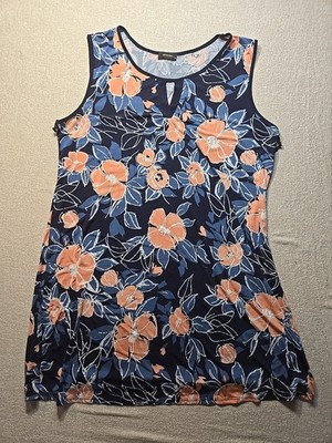 Expresso Size 1X Knit Sleeveless Texture on Flowers Knee Length Stretch