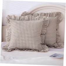 Ruffle Decorative Throw Pillow Covers for 20" x 20" Pack of 2 Taupe Plaid
